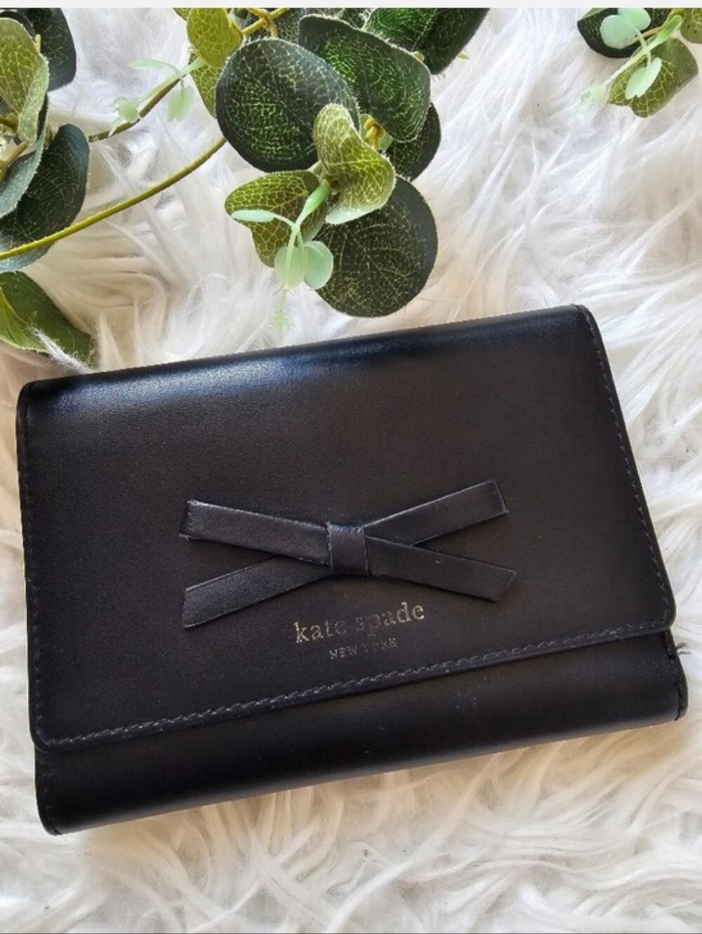 kate spade Black Leather Wallet with Bow Accent
